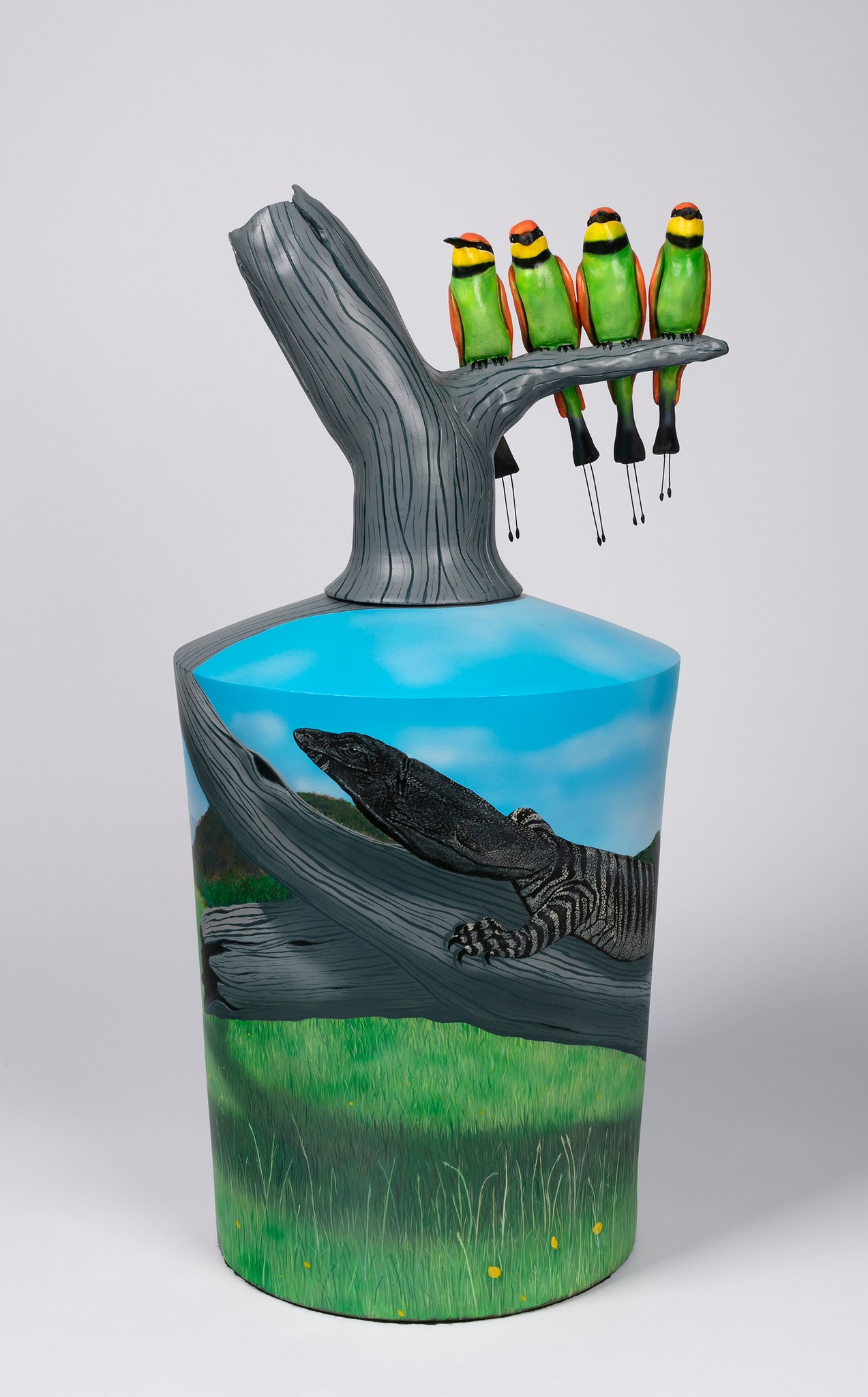 My artwork Birrubirruu, featururing the four Birrubirruu (Rainbow Bee Eaters) and Thulii (Sand Goanna).